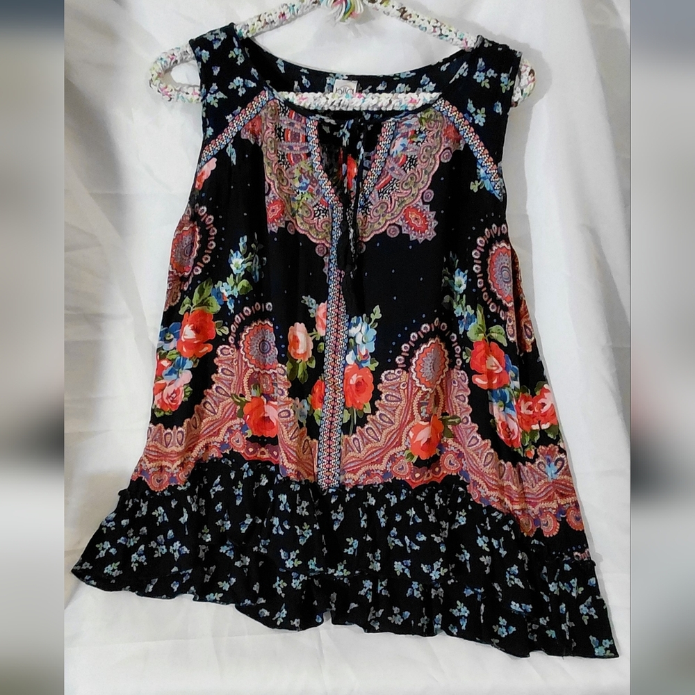 Bila Black Floral Trim Tank